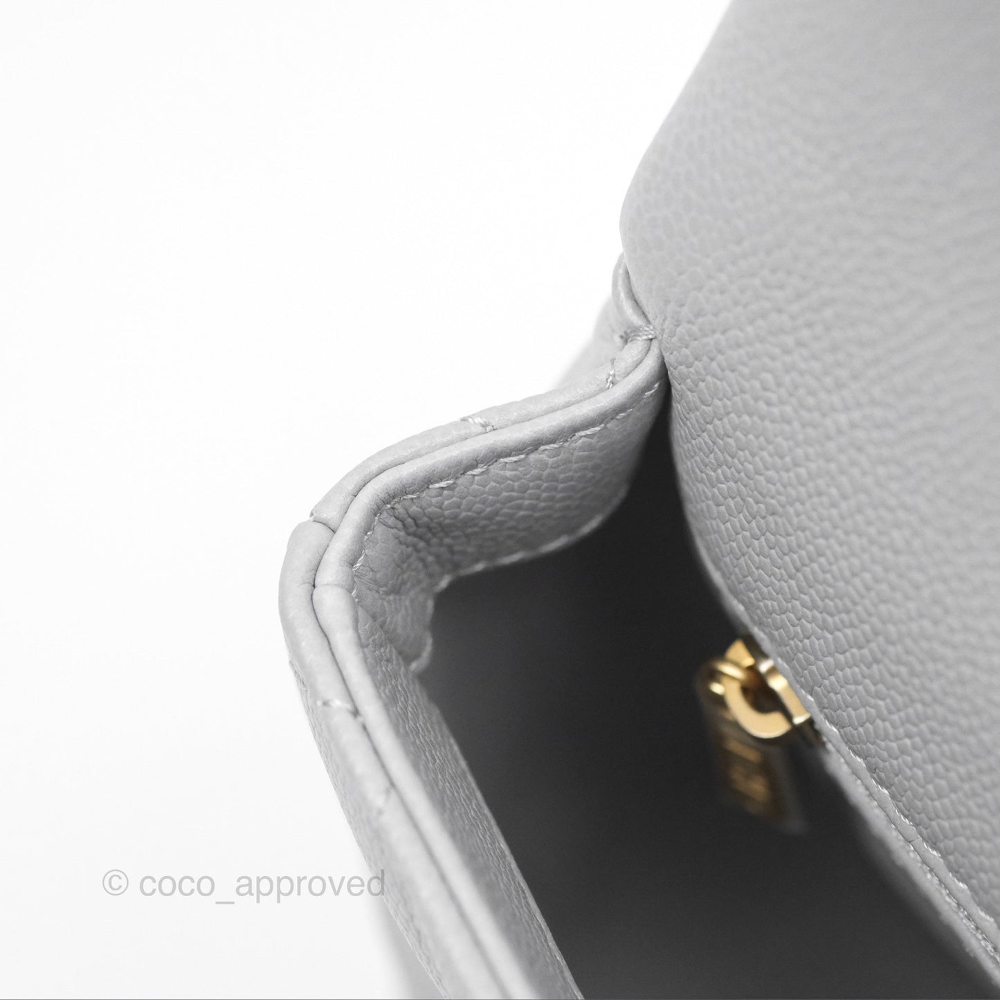Chanel Mini Flap Bag Heart Adjustable Chain Grey Caviar Aged Gold Hardware