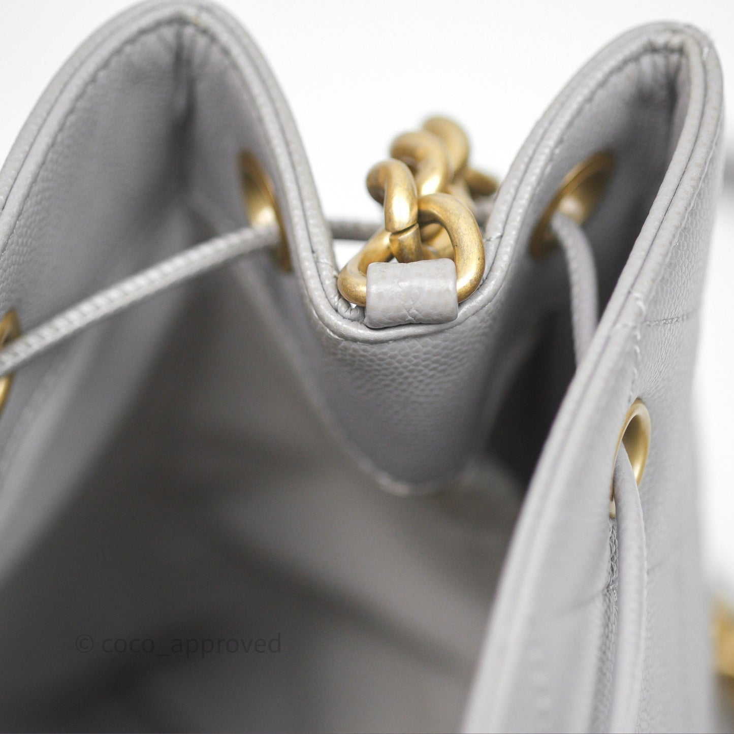 Chanel Drawstring Bucket Bag Grey Grained Calfskin Aged Gold Hardware