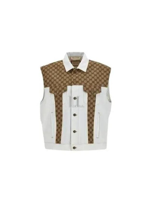 Luxury Gucci Trending 2025 GG Supreme Denim Sleeveless Jacket Brown