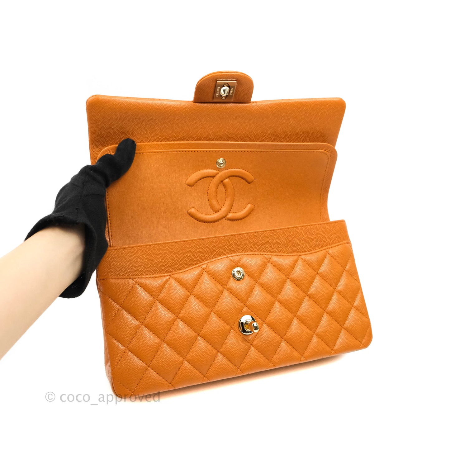 Chanel Classic M/L Medium Double Flap Caramel Caviar Gold Hardware 21A