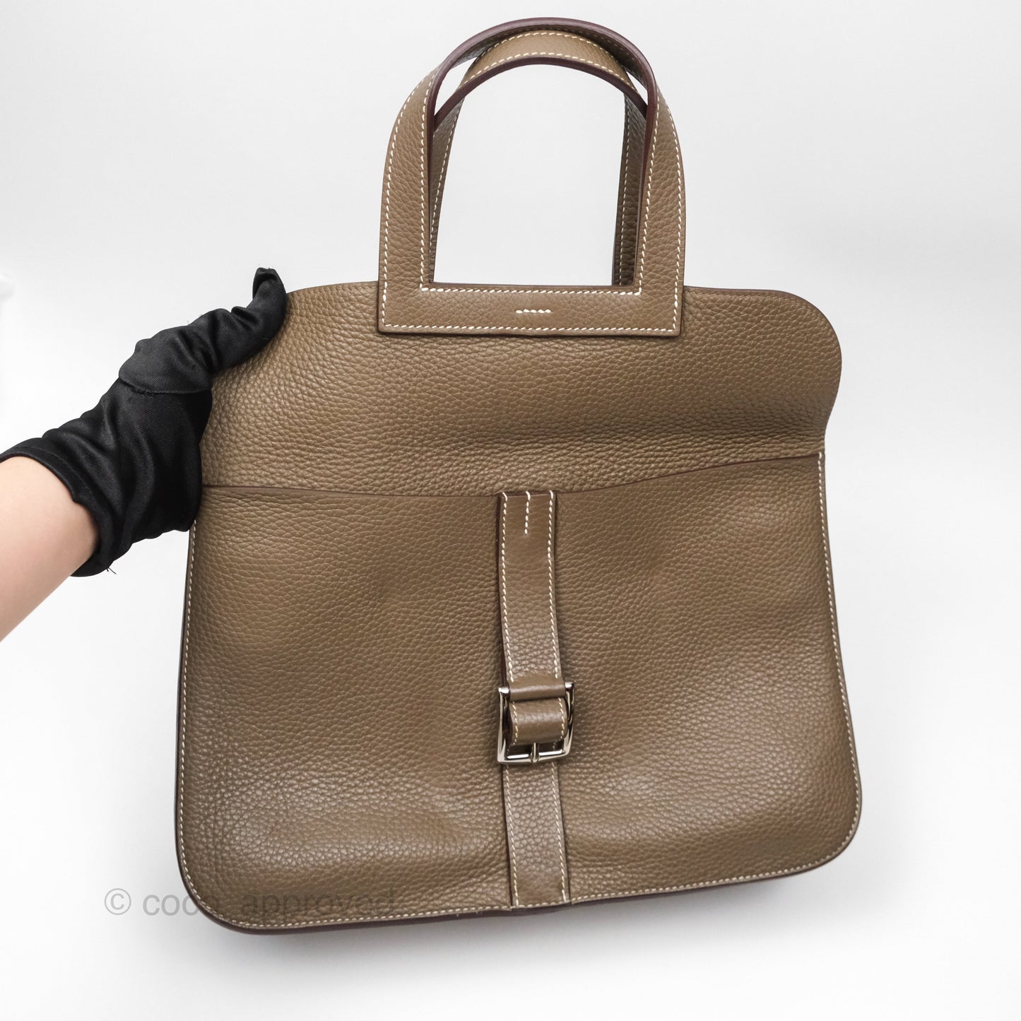 Hermès Halzan 31 Etoupe Clemence Palladium Hardware