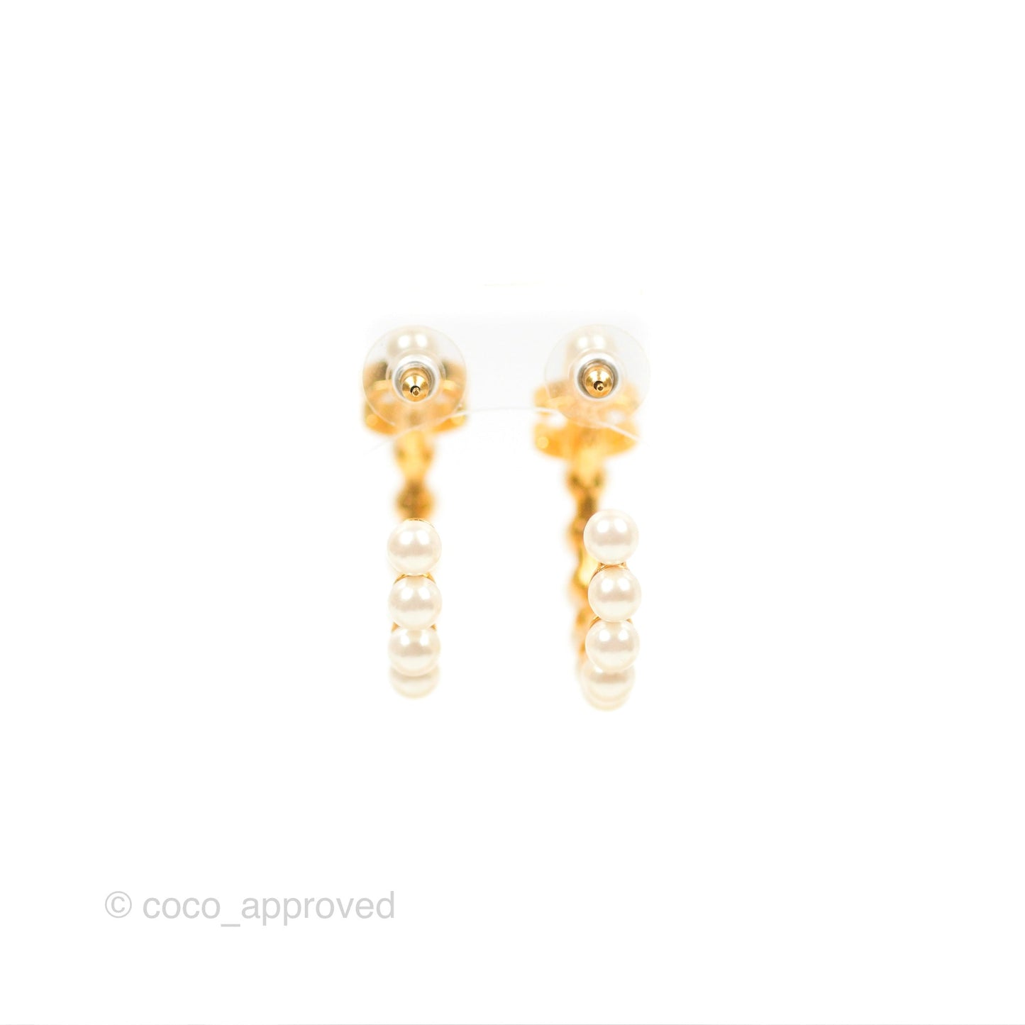Chanel CC Pearl Hoop Earrings Gold Tone 20A