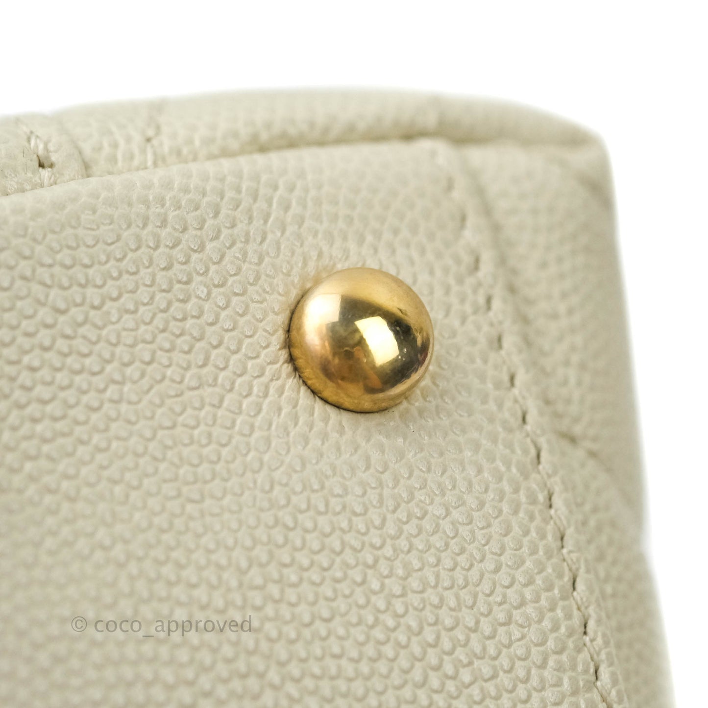 Chanel Mini Coco Handle Chevron Stone White Caviar Aged Gold Hardware