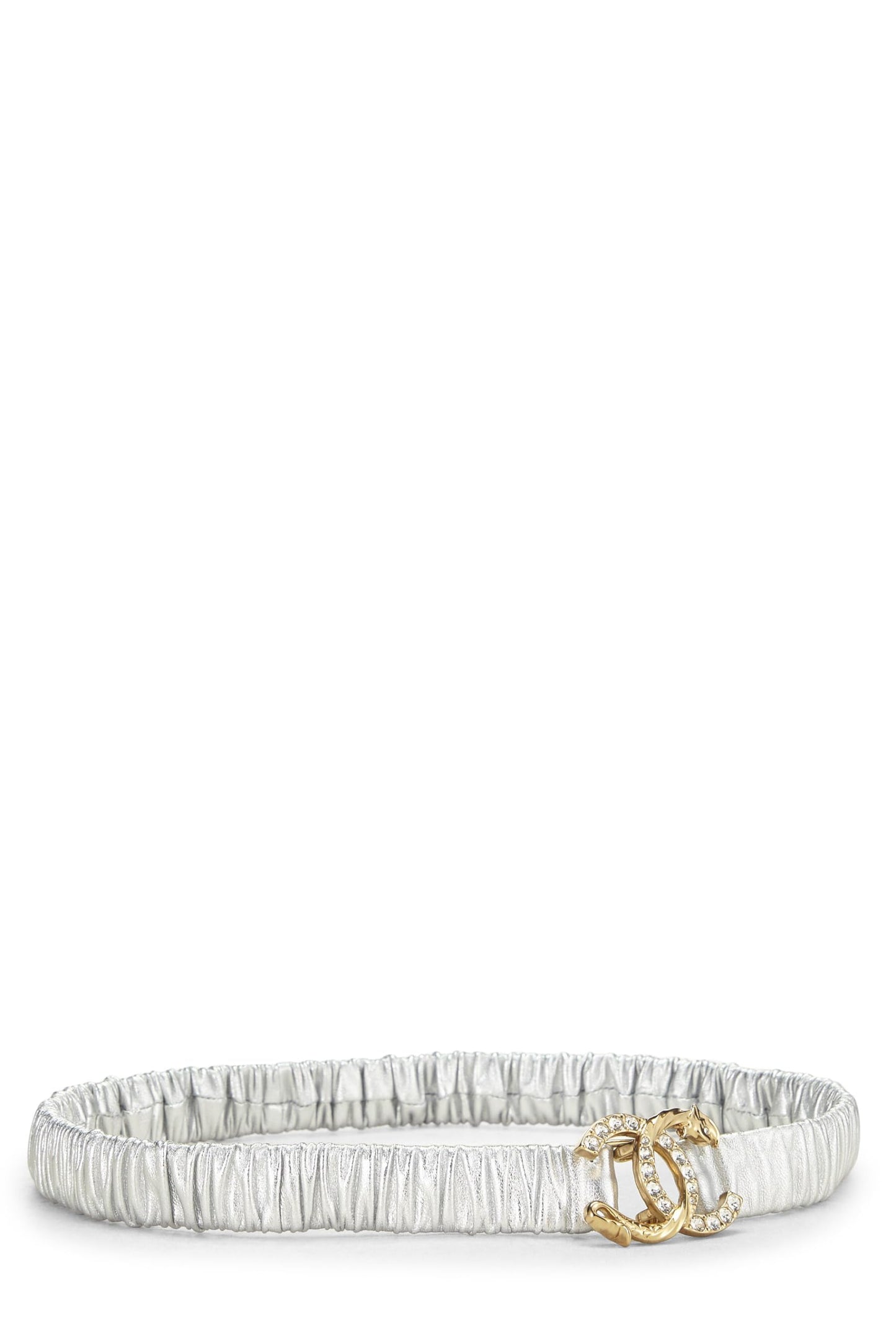 Chanel,  Silver Leather & Crystal 'CC' Belt, Silver