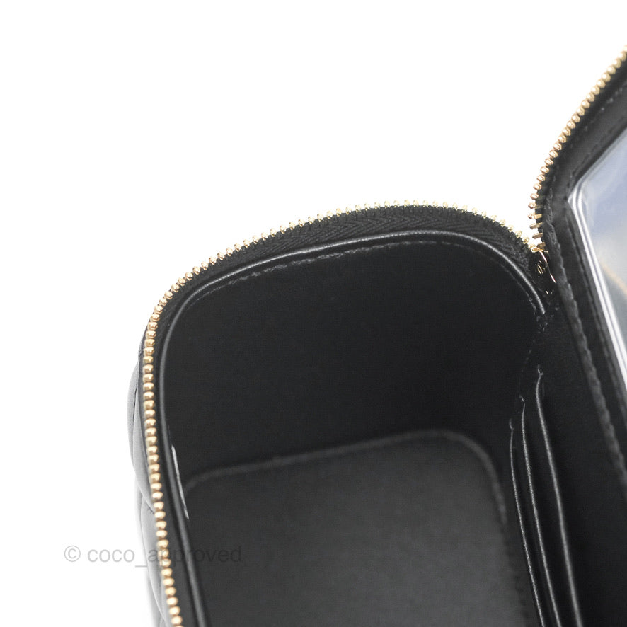 Chanel Vanity Rectangular with Top Handle Black Lambskin Aged Gold Hardware