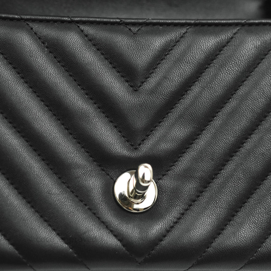 Chanel Chevron Mini Rectangular Flap Black Lambskin Silver Hardware