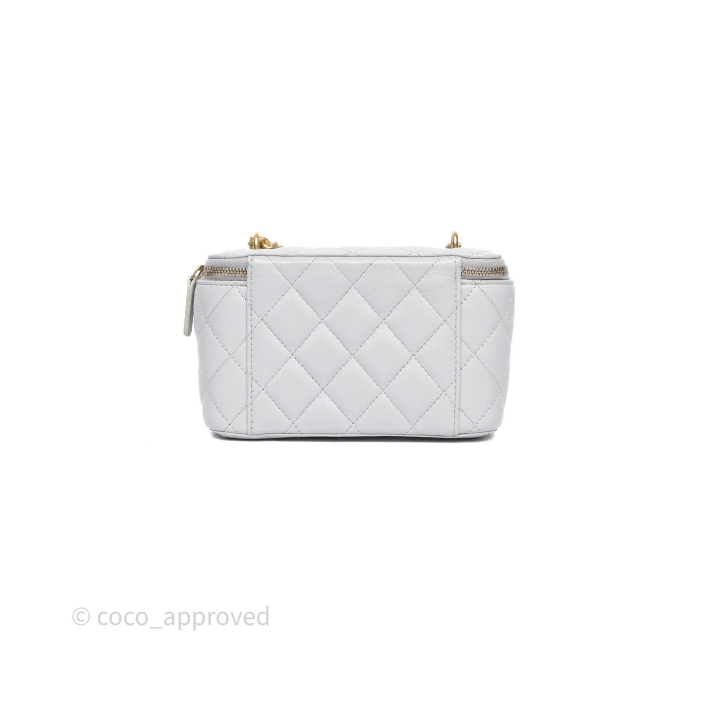 Chanel Quilted Vanity Rectangular with Camellia Adjustable Chain Blue Grey Lambskin Aged Gold Hardware