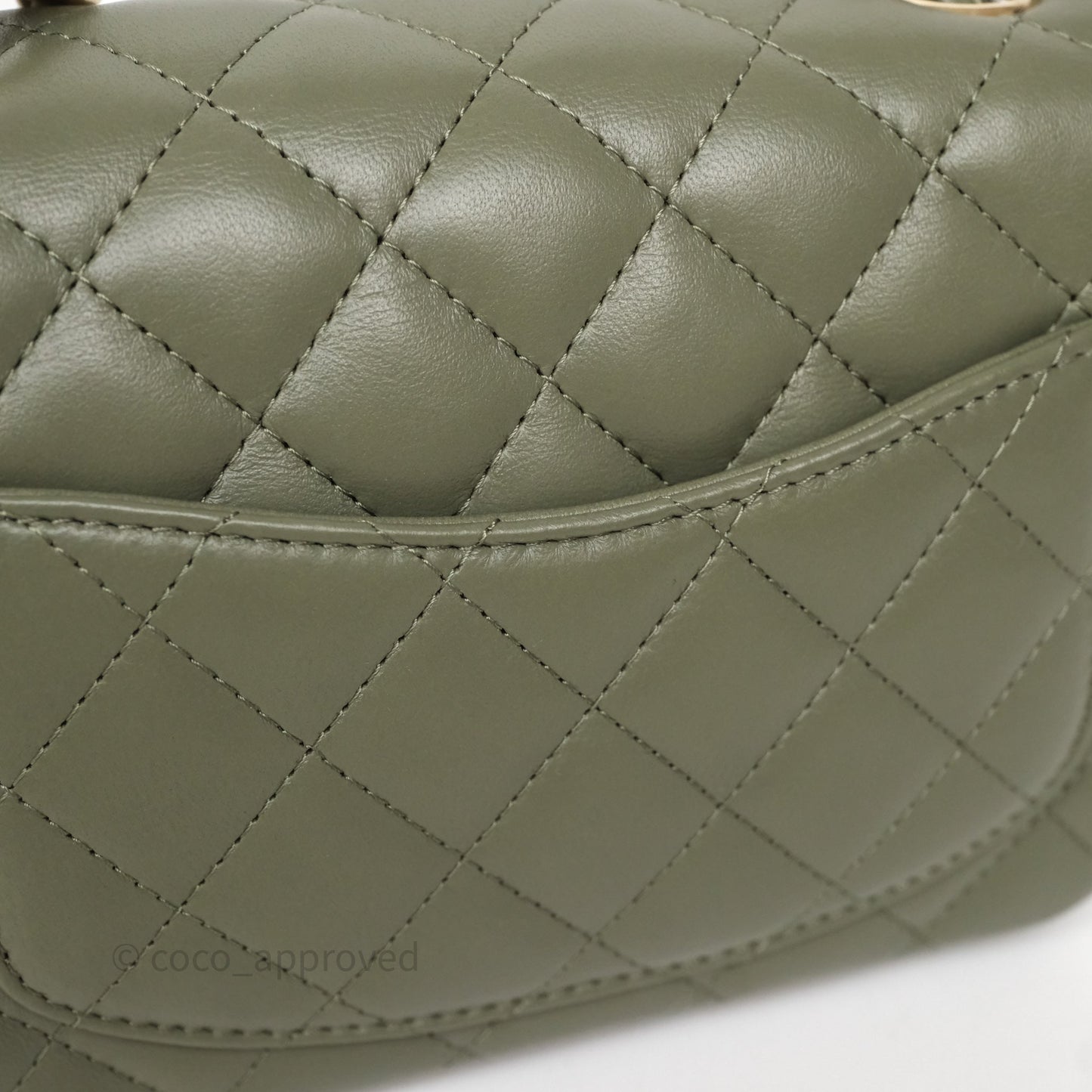 Chanel Quilted Mini Square Olive Green Lambskin Gold Hardware