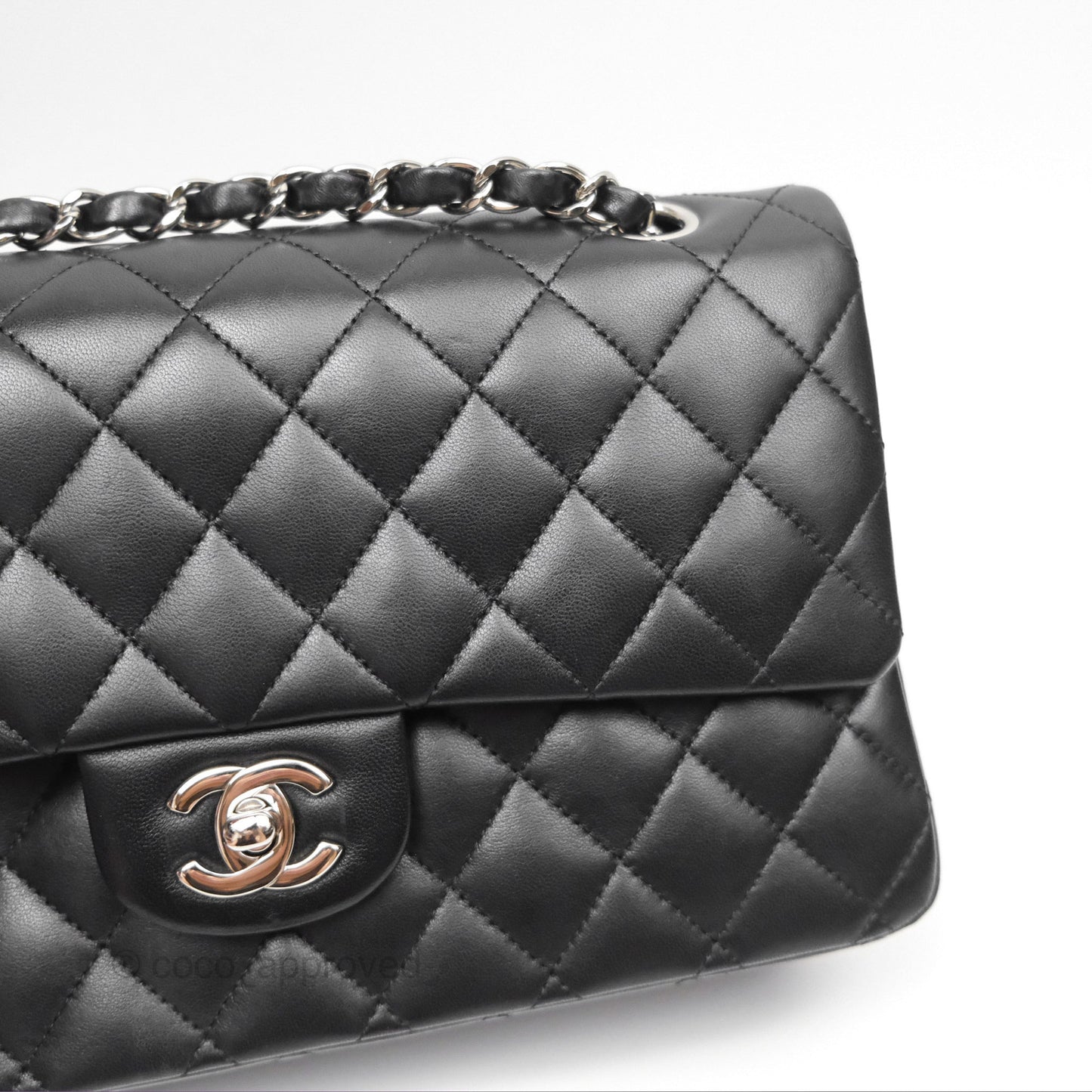 Chanel Classic M/L Medium Flap Quilted Black Lambskin Silver Hardware