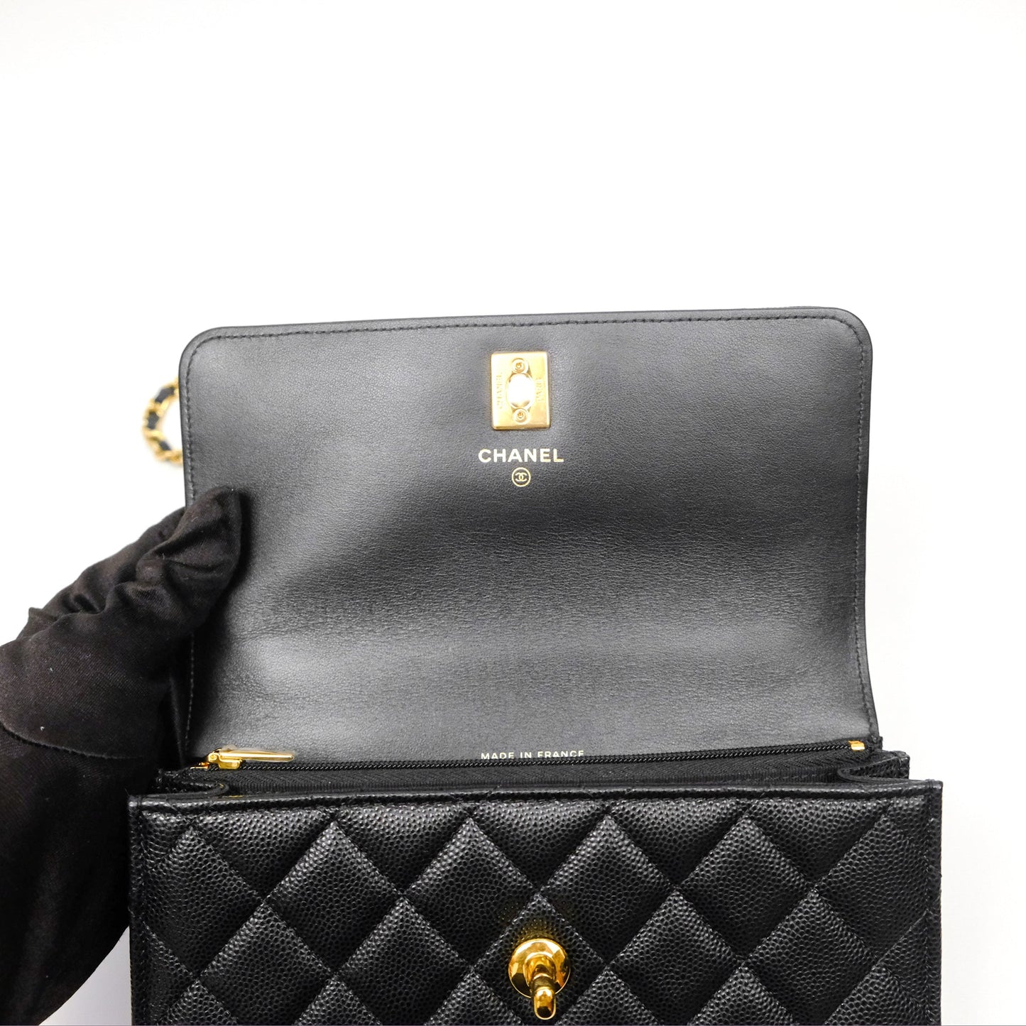 Chanel WOC Bag Charm Black Caviar Gold Hardware