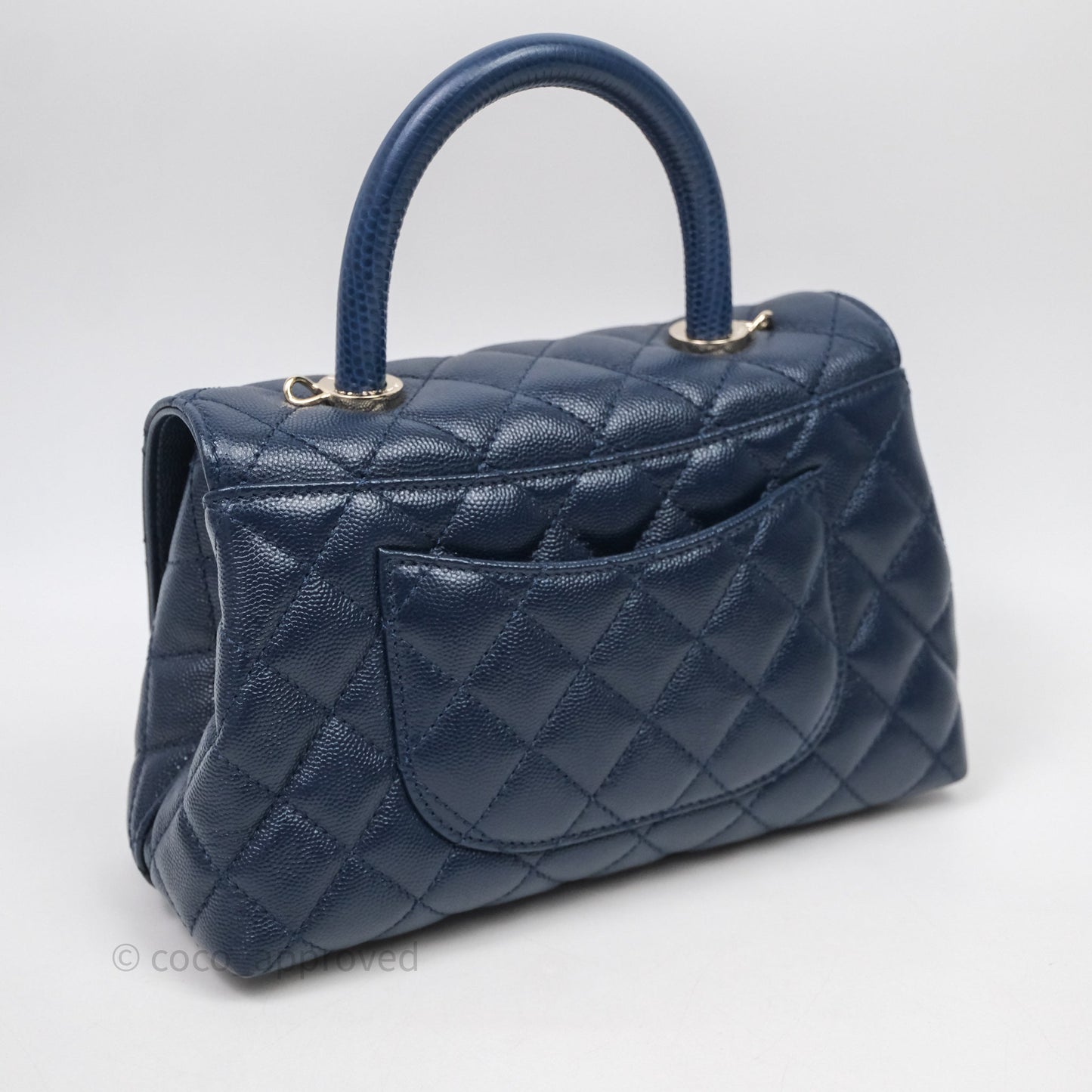 Chanel Small Coco Handle Navy Caviar Gold Hardware Lizard Handle