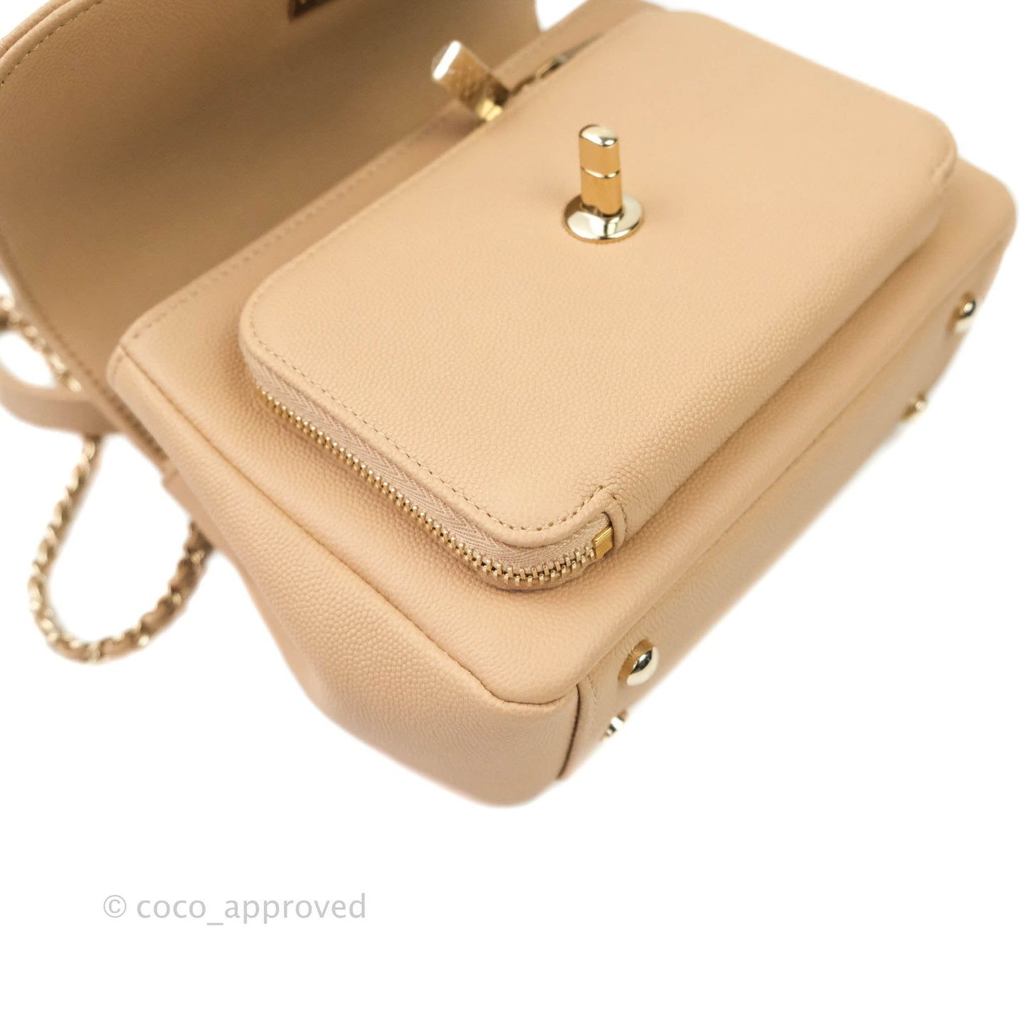 Chanel Quilted Small Business Affinity Flap Beige Caviar Light Gold Hardware