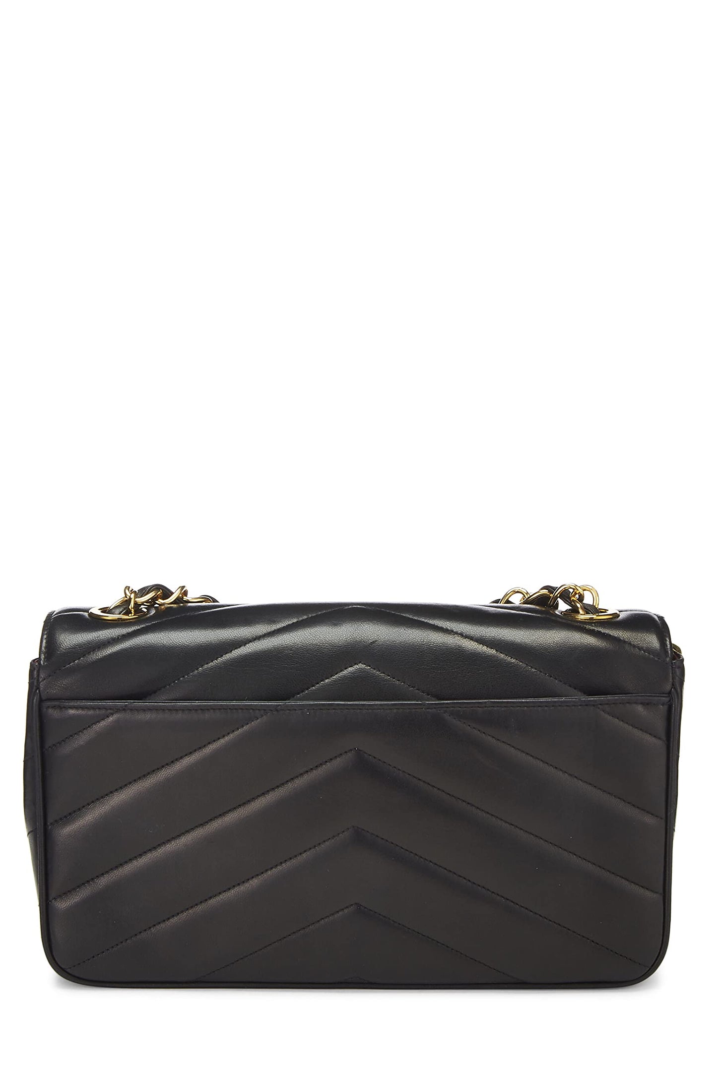 Chanel,  Black Chevron Lambskin Envelope Flap Medium, Black