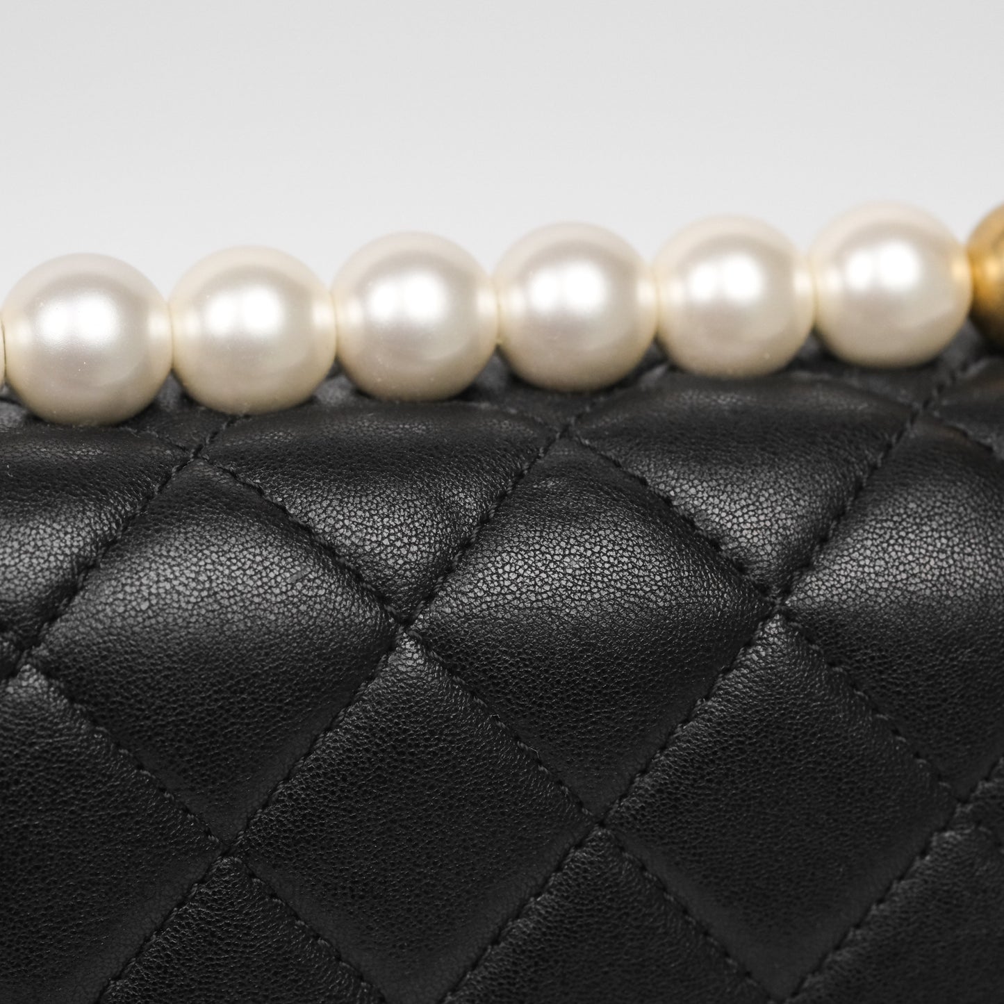 Chanel Small Chic Pearls Flap Quilted Black Goatskin Aged Gold Hardware