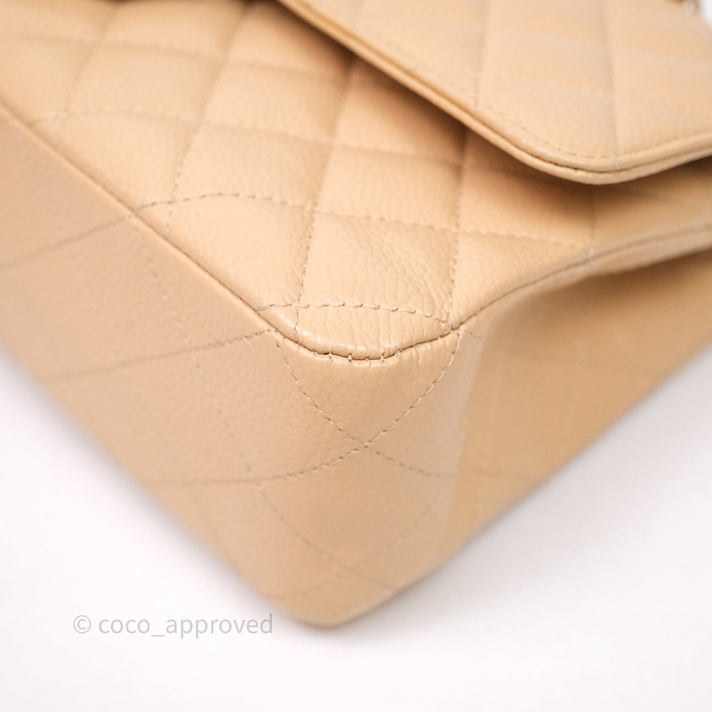 Chanel Classic M/L Medium Flap Quilted Beige Caviar Gold Hardware