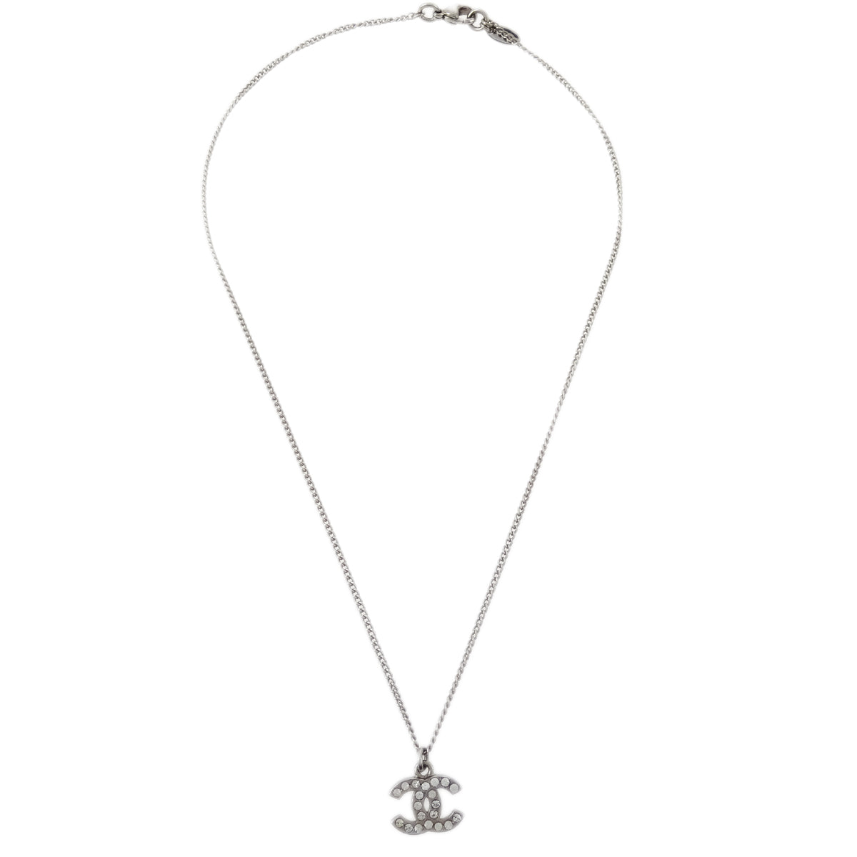 Chanel Silver Necklace Pendant Rhinestone 09V