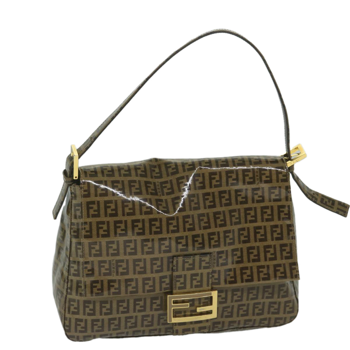 Luxury FendiZucchino Canvas Mamma Baguette Shoulder Bag Coated Canvas Brown61639