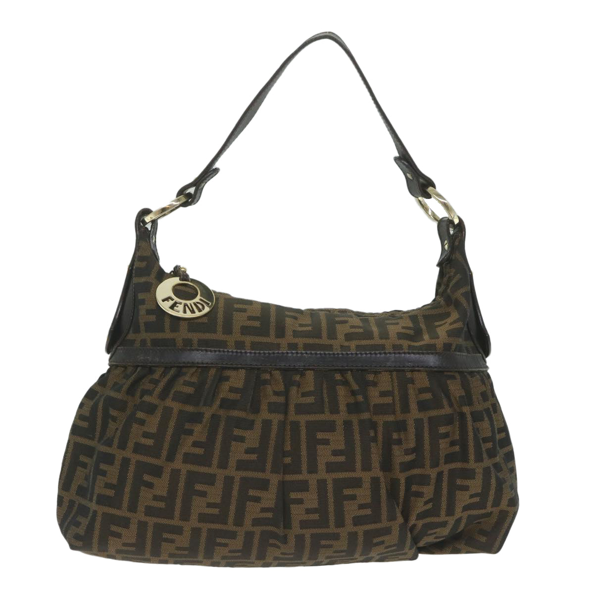 Luxury FendiZucca Canvas Shoulder Bag Black Brown61645