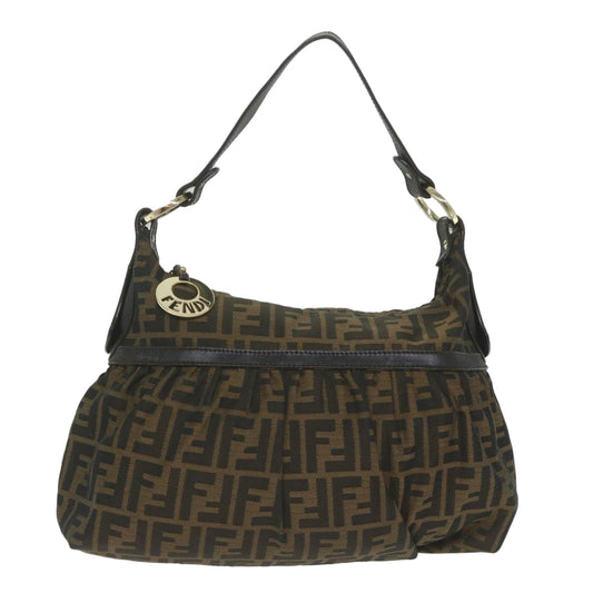 Luxury FendiZucca Canvas Shoulder Bag Black Brown61645