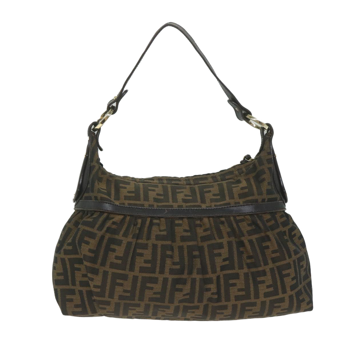Luxury FendiZucca Canvas Shoulder Bag Black Brown61645