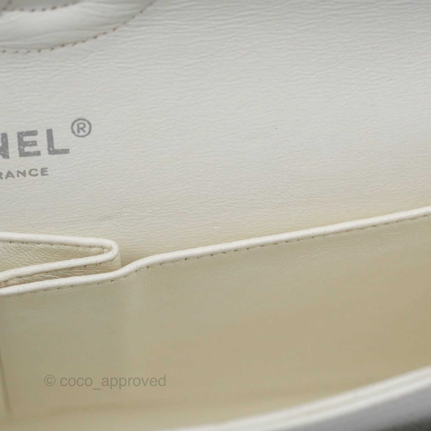 Chanel Classic M/L Medium Flap Quilted White Caviar Silver Hardware