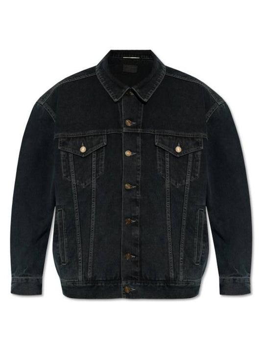 Luxury Saint Laurent Egg Shape Denim Jacket Dark Blue Black