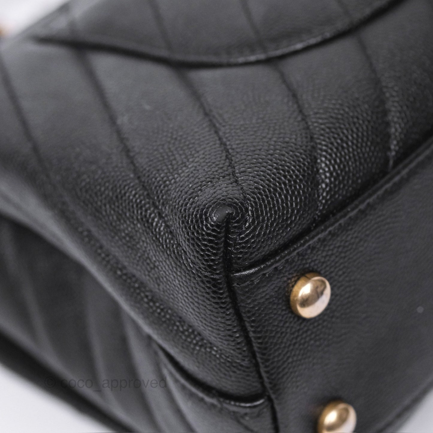 Chanel Small Coco Handle Chevron Black Caviar Aged Gold Hardware Lizard Handle