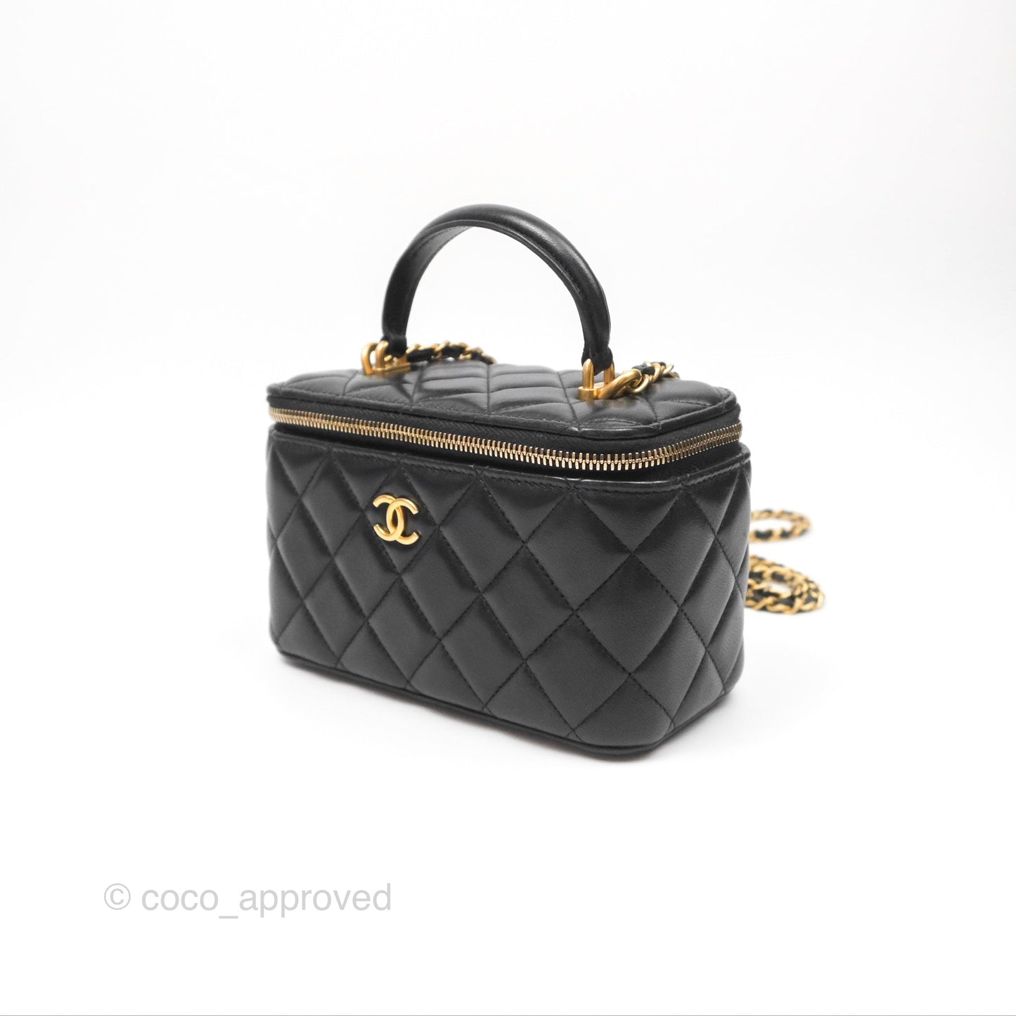 Chanel Vanity Rectangular Top Handle Black Lambskin Aged Gold Hardware