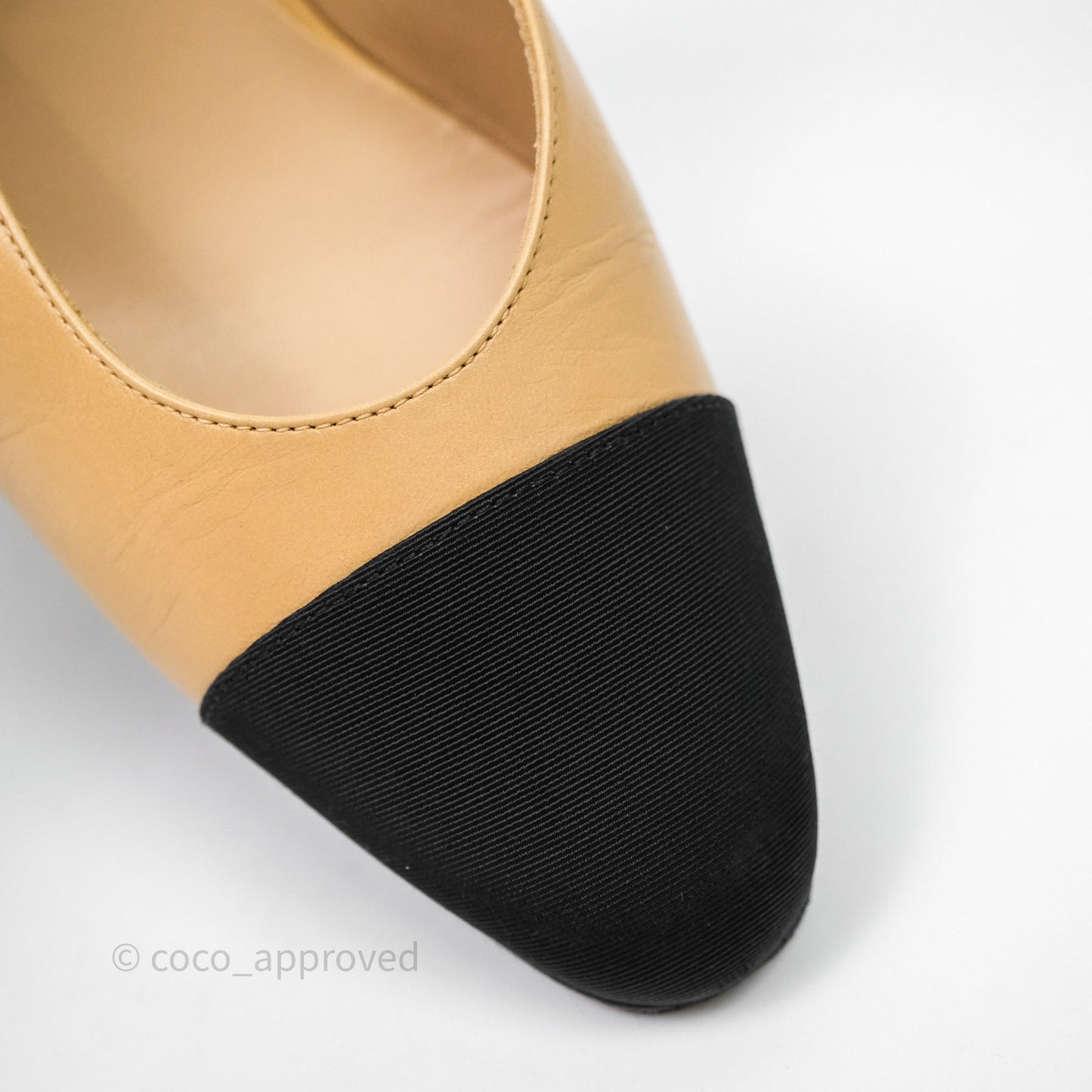 Chanel Classic Slingback Beige Black Leather Size 36