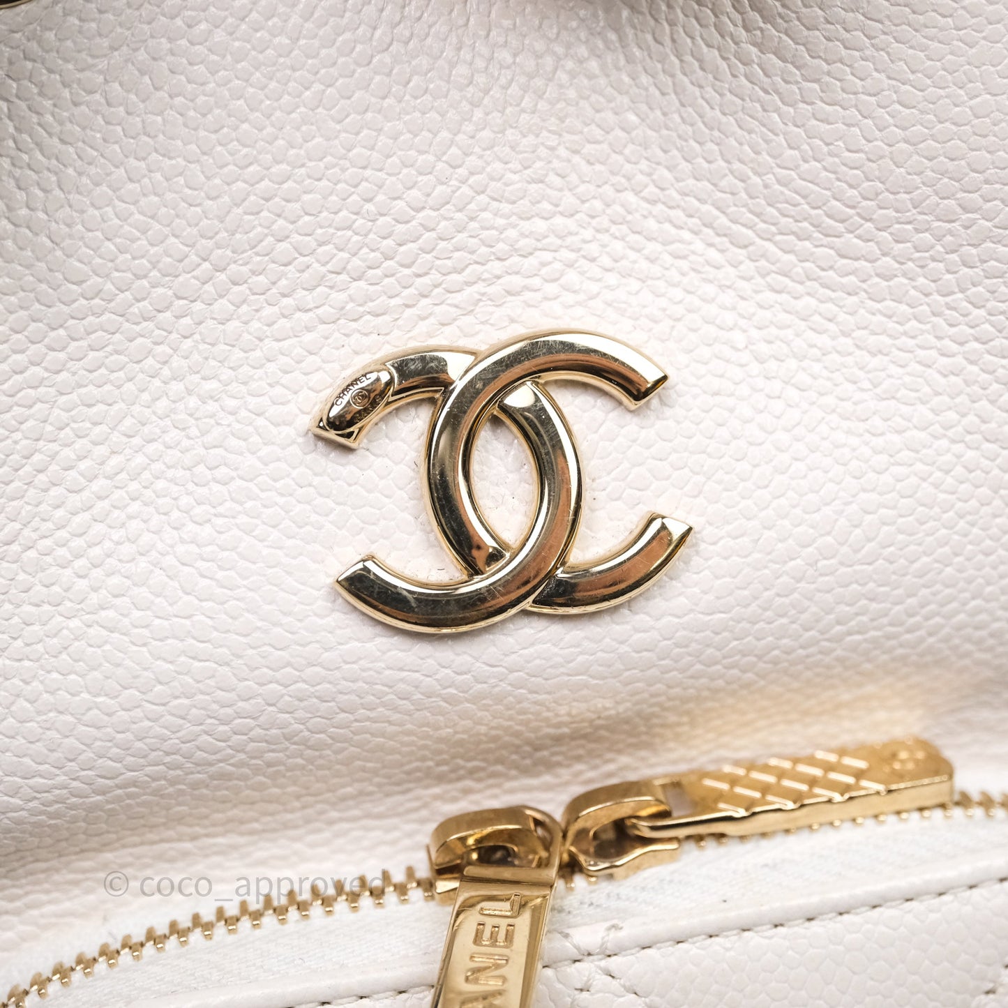 Chanel Business Affinity Drawstring Bucket Bag White Caviar Gold Hardware