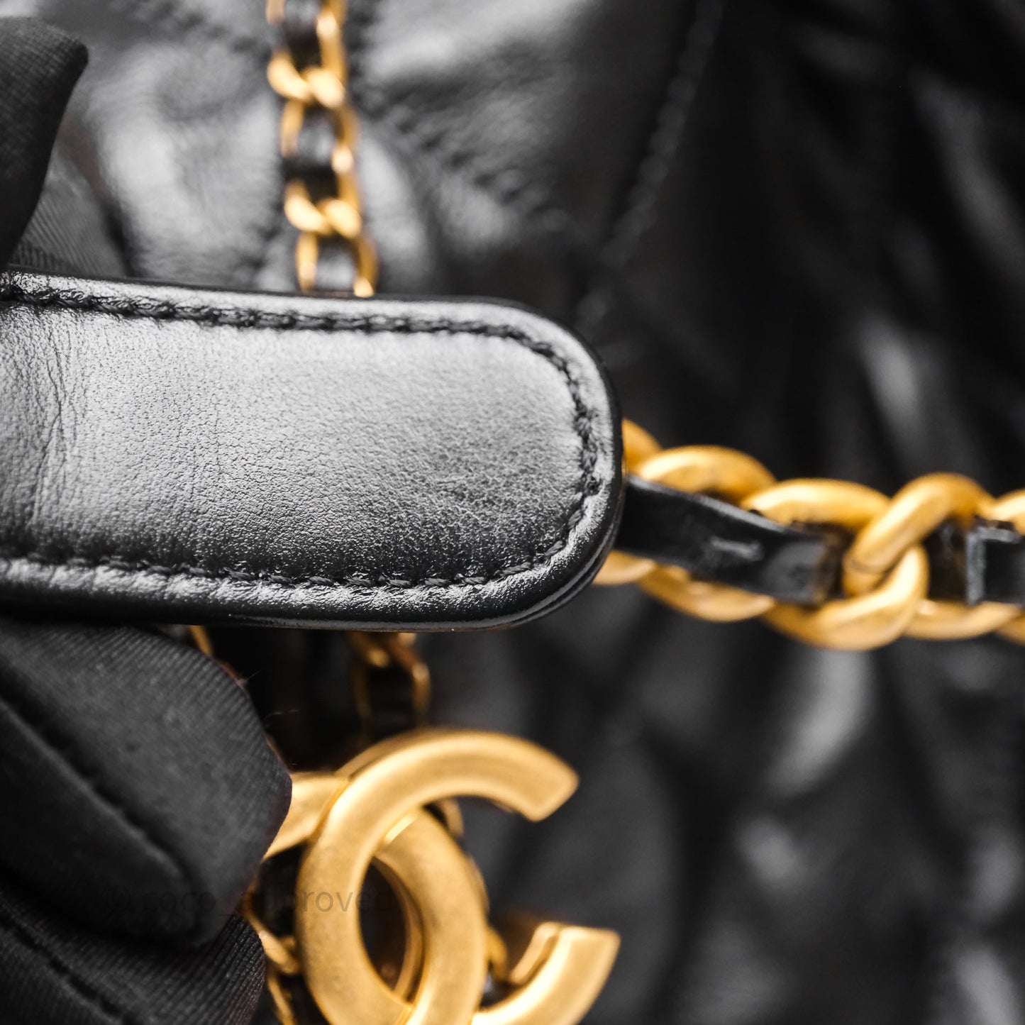 Chanel 25 Medium Black Crumpled Calfskin Aged Gold Hardware