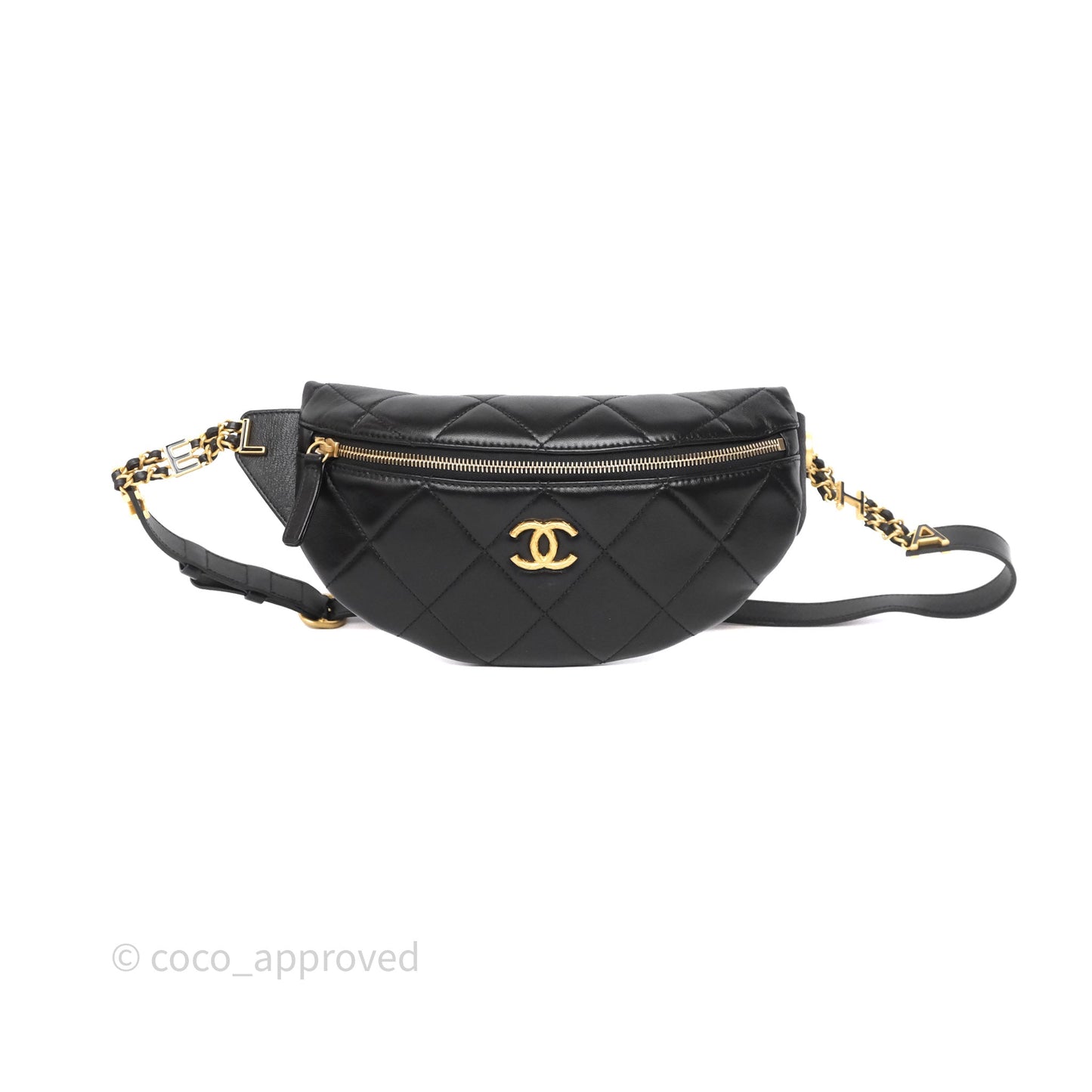 Chanel Quilted Waist Bag Lambskin Black Aged Gold Hardware