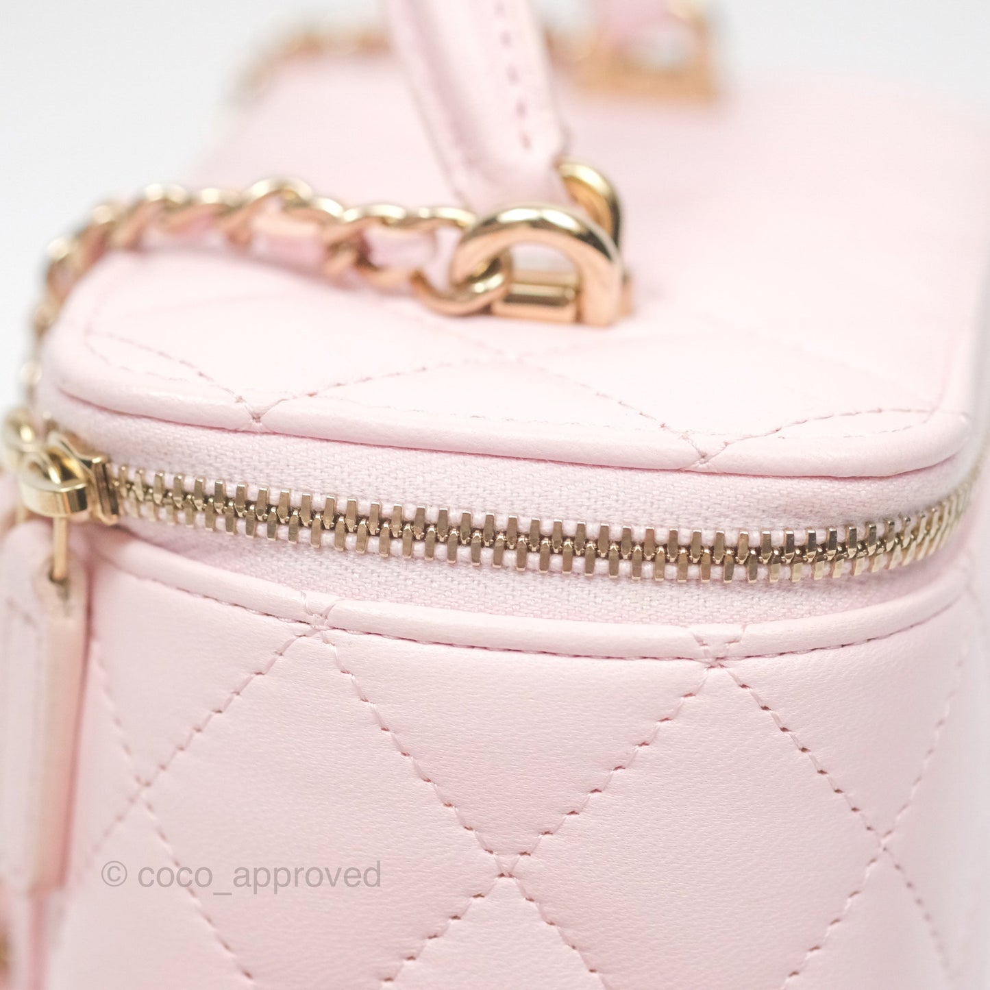 Chanel Vanity Rectangular Top Handle Light Pink Lambskin Gold Hardware