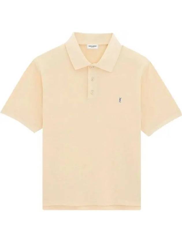 Luxury Saint Laurent Men's Cassandre Cotton Polo Shirt Beige