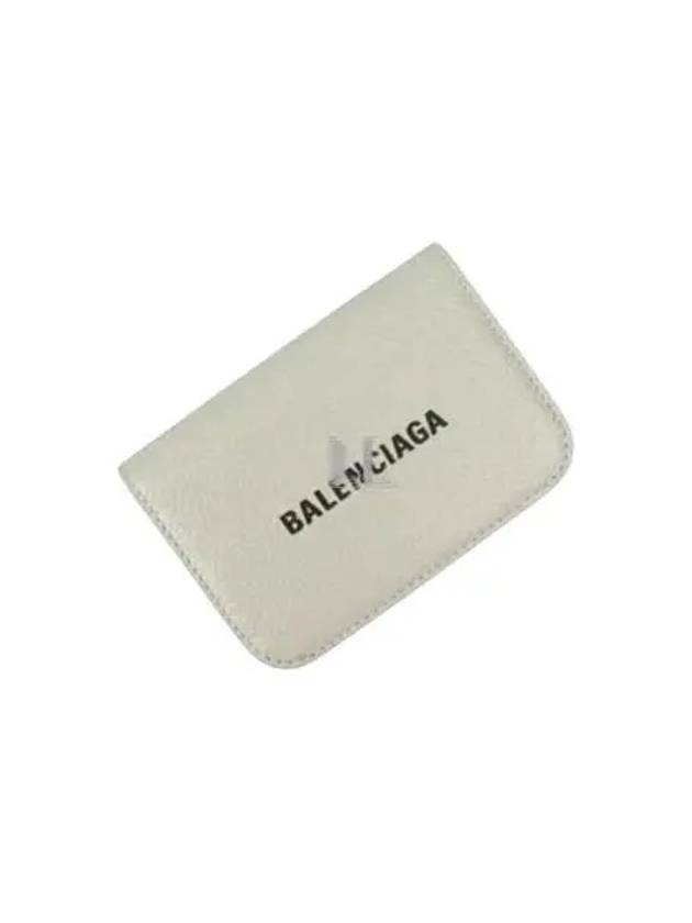 Luxury Balenciaga Logo Tripold Leather Half-Wallet Light Grey
