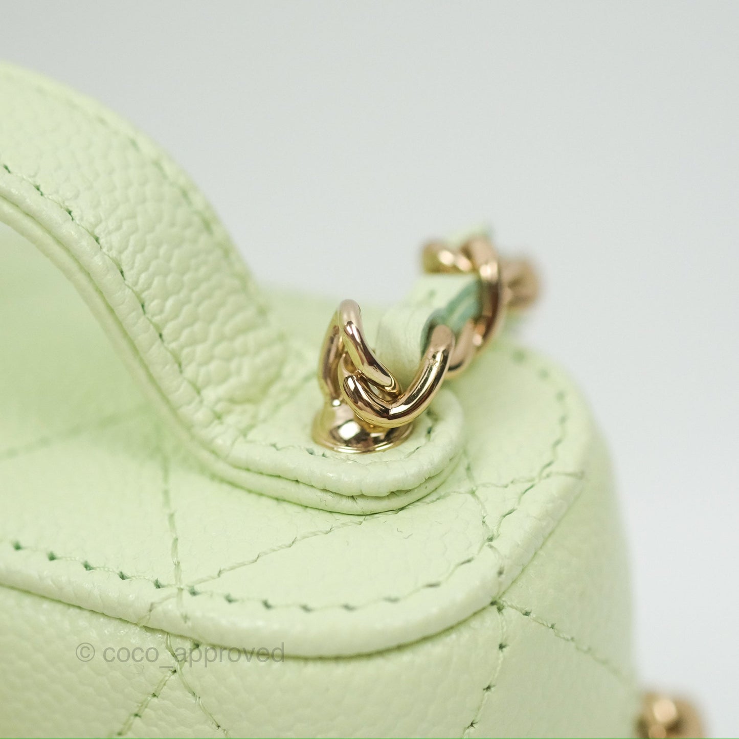 Chanel Quilted Small Handle With Care Vanity Case With Chain Green Caviar Gold Hardware