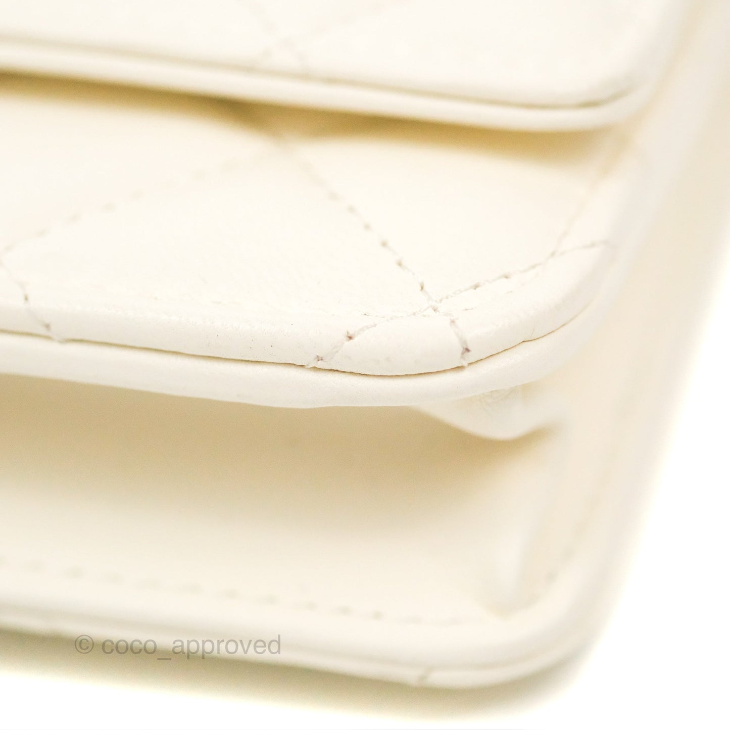 Chanel Quilted Pearl Crush Wallet on Chain WOC White Lambskin Aged Gold Hardware