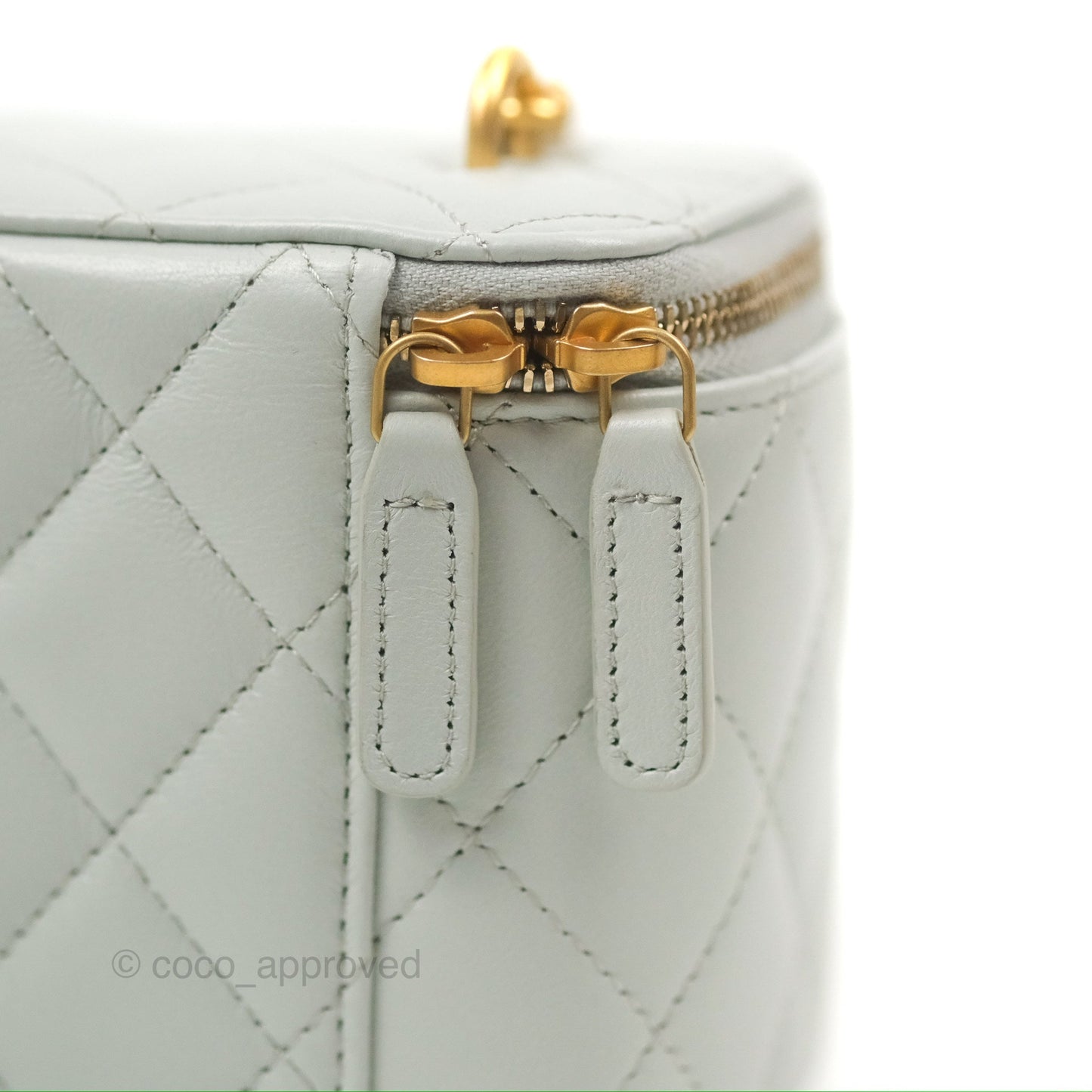 Chanel Quilted Vanity Rectangular with Camellia Adjustable Chain Light Blue Lambskin 23S