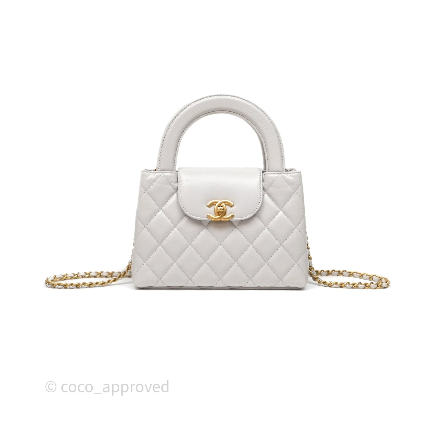Chanel Kelly Bag Quilted Light Grey Shiny Calfskin Aged Gold Hardware