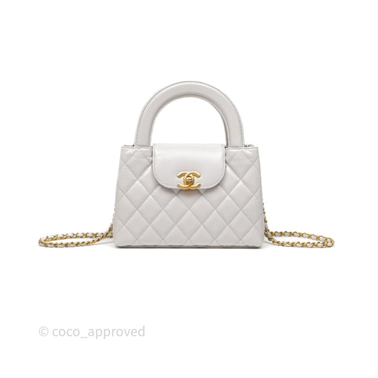Chanel Kelly Bag Quilted Light Grey Shiny Calfskin Aged Gold Hardware