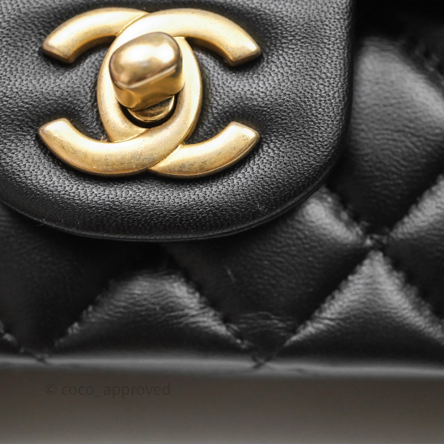 Chanel Metal Top Handle Mini Rectangular Flap Bag Black Lambskin Aged Gold Hardware