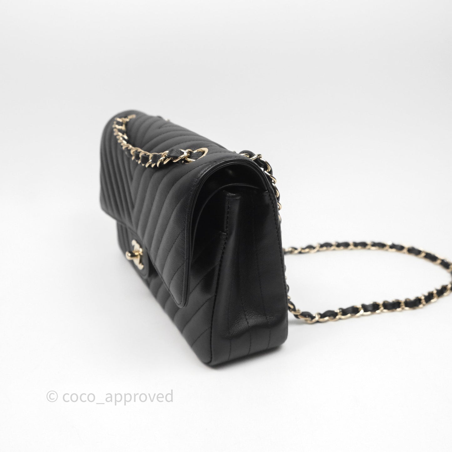 Chanel Classic M/L Medium Flap Chevron Black Caviar Gold Hardware
