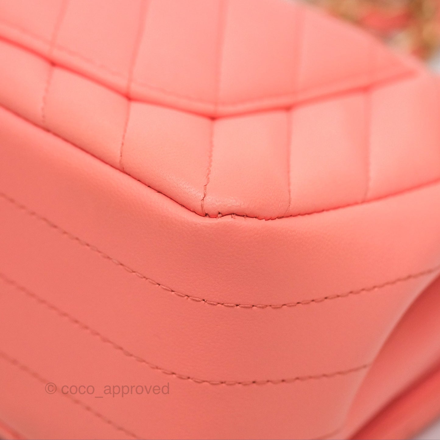 Chanel Chevron Mini Rectangular Flap Peach Pink Lambskin Aged Gold Hardware