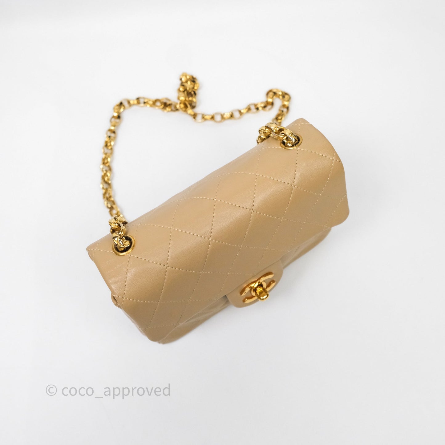 Chanel Vintage Mini Flap Bag Beige Lambskin Gold Hardware