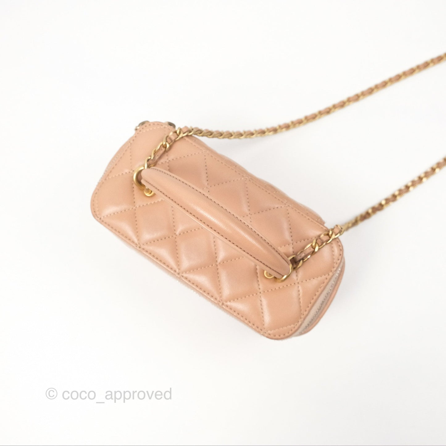 Chanel Vanity Rectangular Top Handle Beige Lambskin Aged Gold Hardware