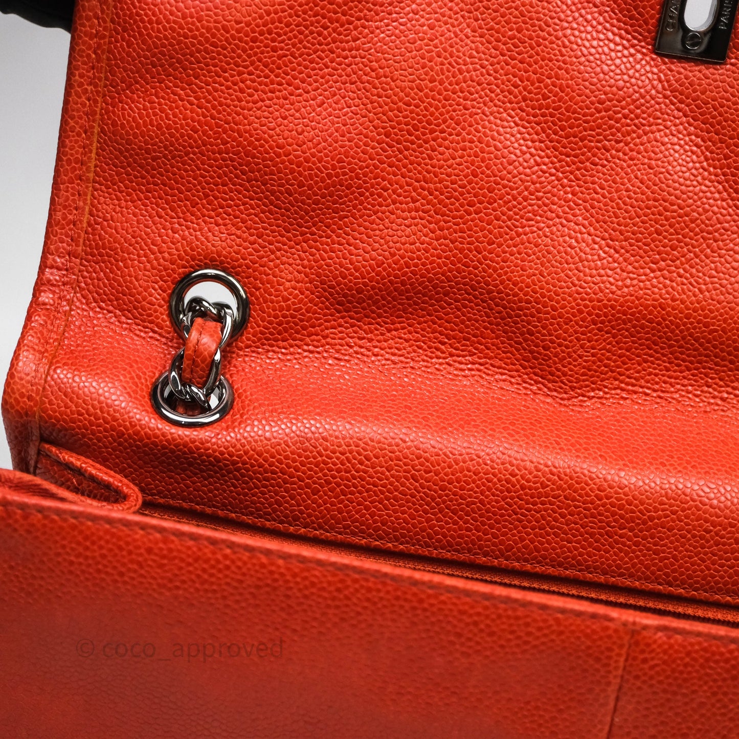 Chanel Flap Bag Caviar Orange Silver Hardware