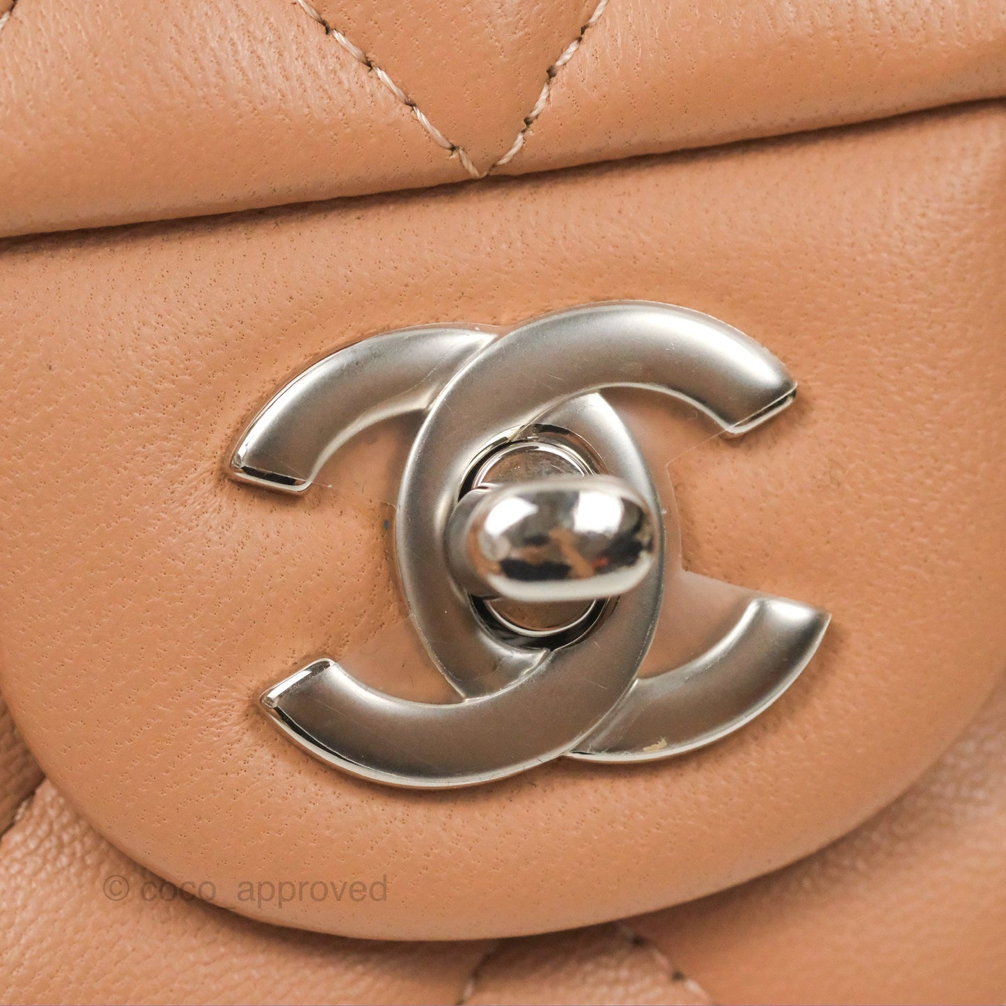 Chanel Mini Rectangular Quilted Beige Lambskin Silver Hardware