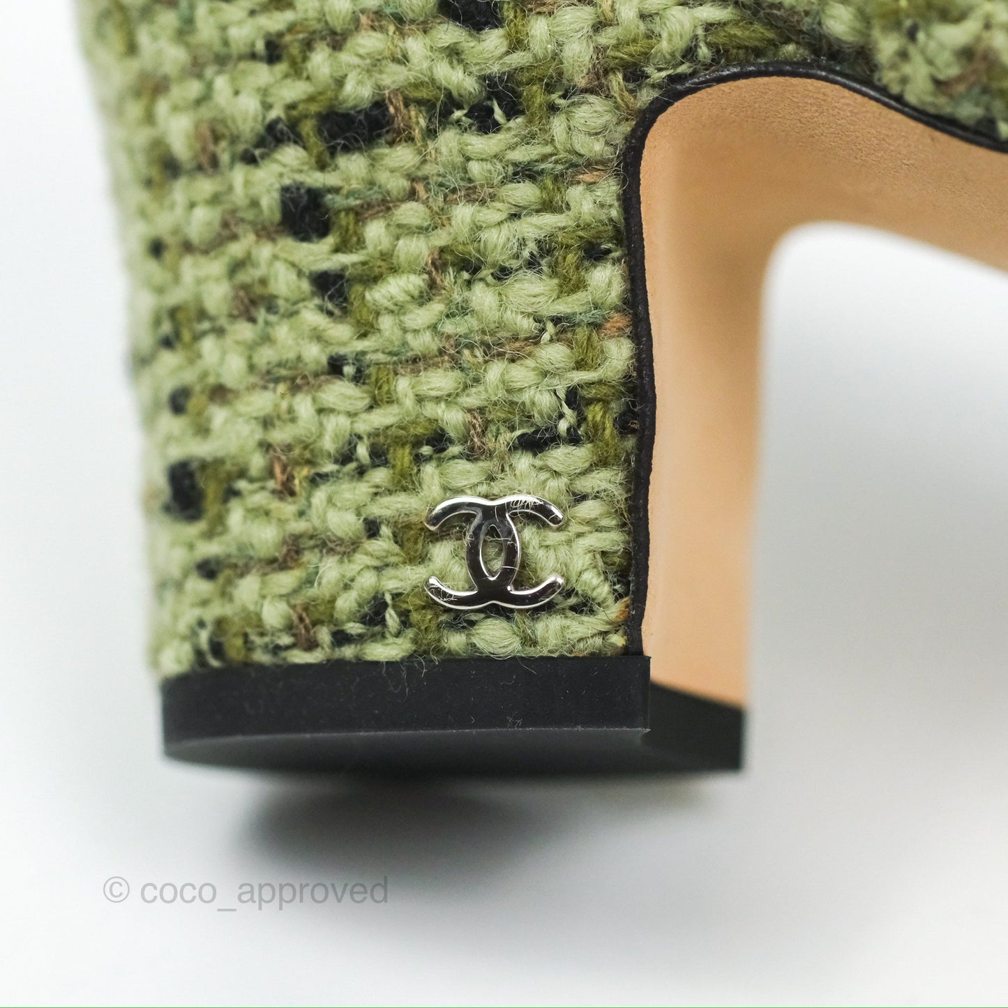 Chanel Classic Slingback Pumps Tweed Patent Green Black