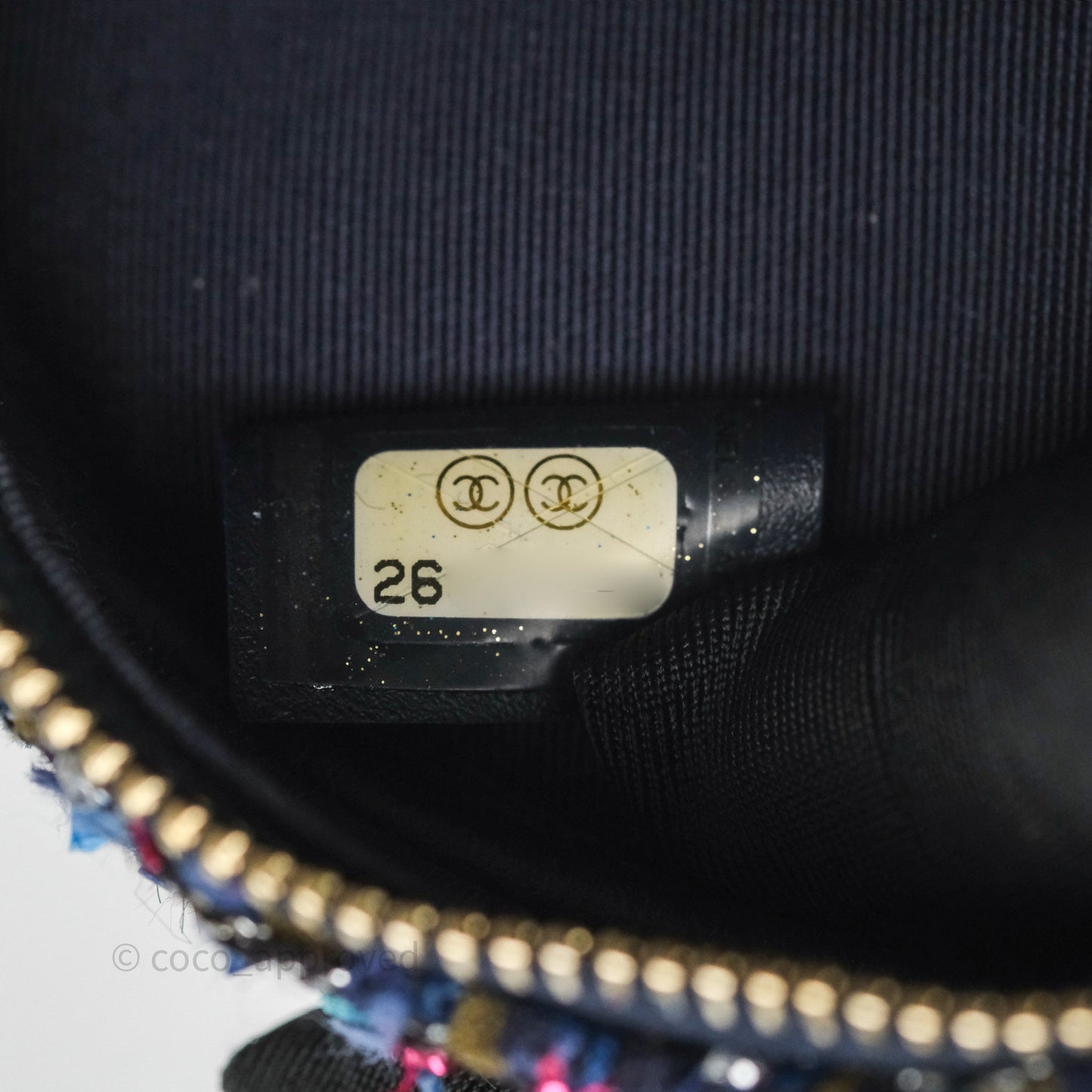 Chanel Charms Round Clutch With Chain Navy Purple Tweed Aged Gold Hardware
