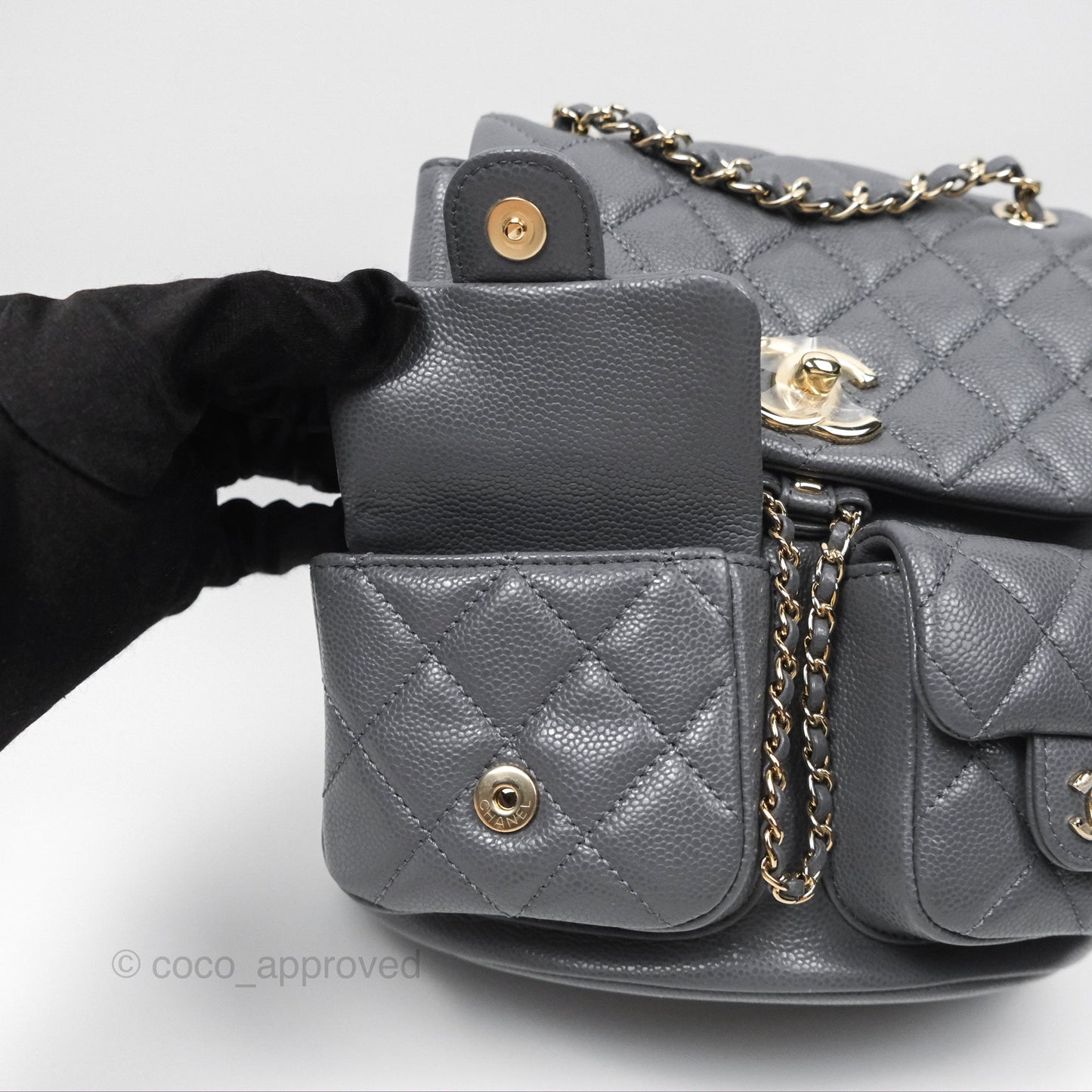 Chanel Duma Backpack Medium Grey Caviar Gold Hardware